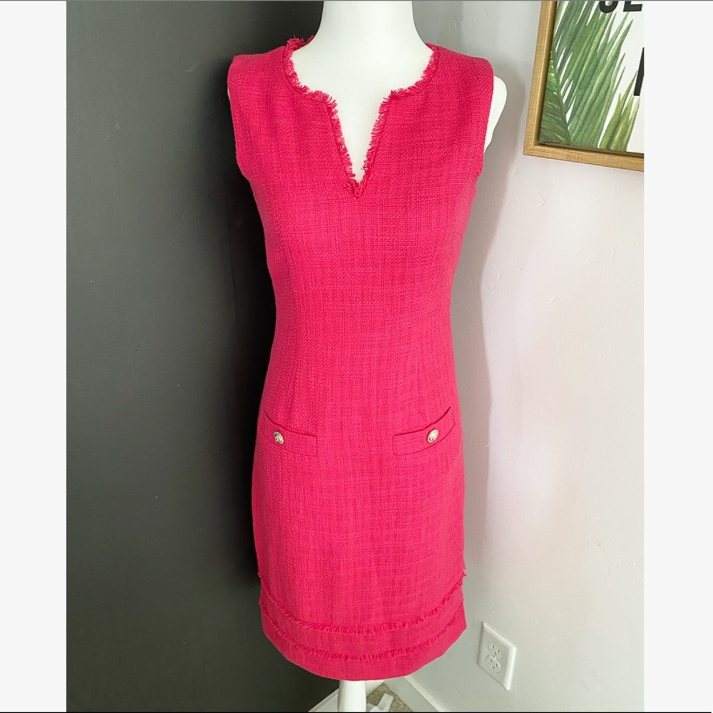 Karl Lagerfeld Paris Tweed Fringe Cocktail Dress